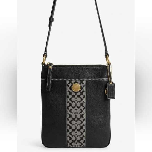Handbags - Coach Vintage 2006 Black Pebble Leather + Monogram Crossbody EUC
